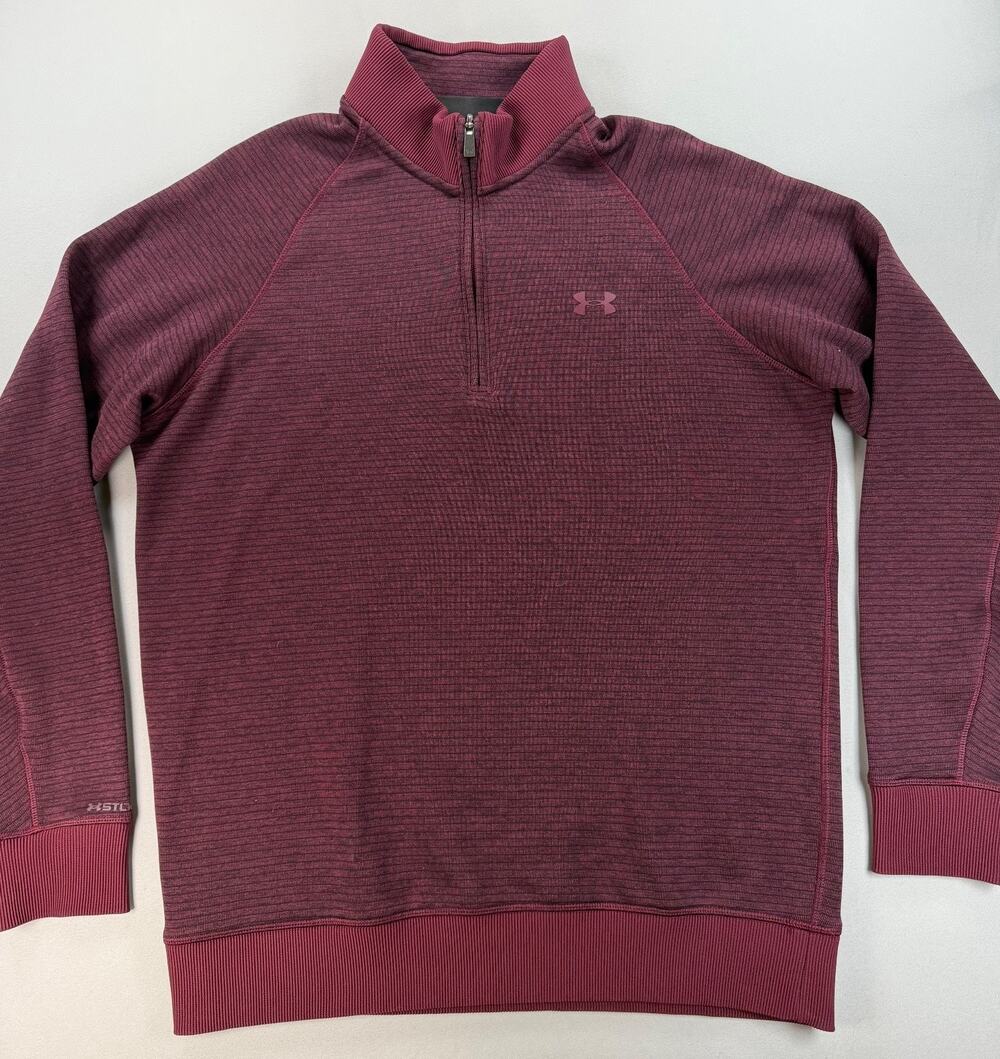 Under Armour Storm 1/4 Zip Maroon Red Stripe Pullover Sweatshirt (Men's L)